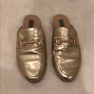 Gold Steve Madden Mules with Gold Hardware